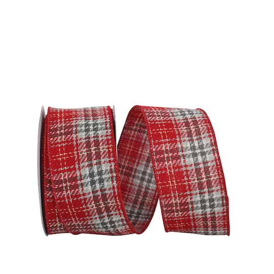 JAM Paper 2.5" x 10yd. Flannel Wired Edge Twill Plaid Ribbon